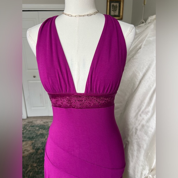 Y2K Hot Pink Bebe Halter Midi with Jeweled Waist - Picture 2 of 5